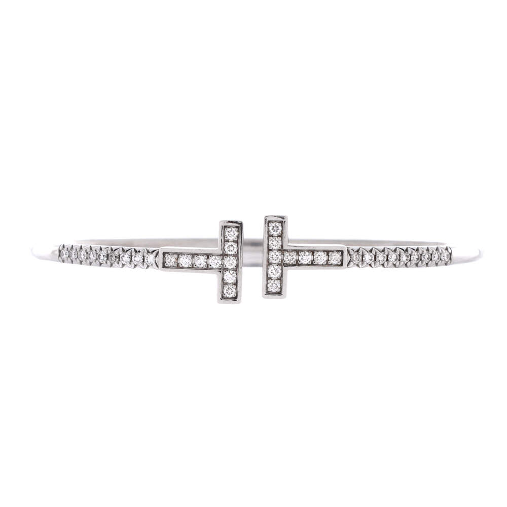 Tiffany & Co. T Wire Bracelet 18K White Gold with Pave Diamonds